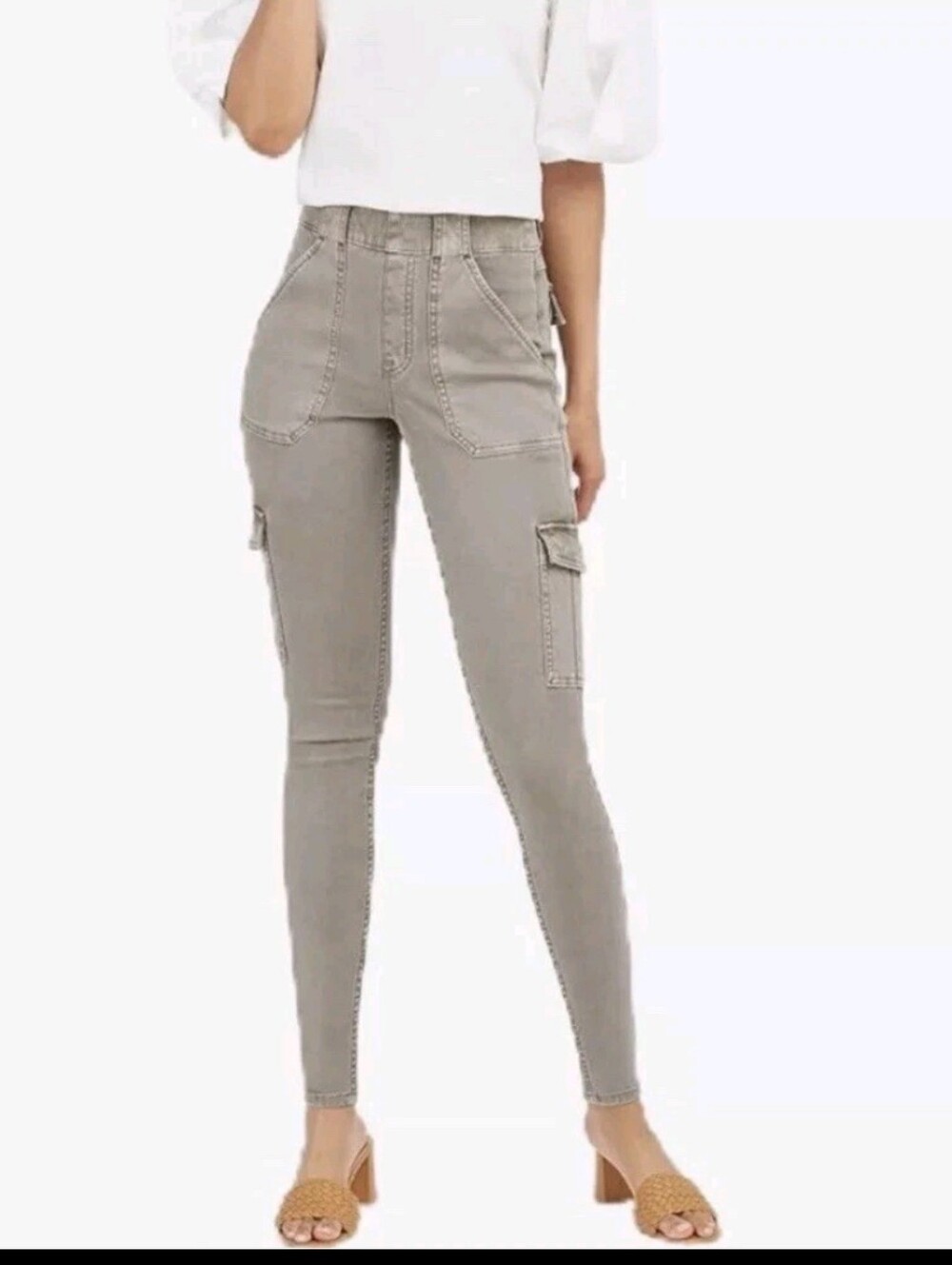 SPANX Stretch Twill Skinny Ankle Cargo Pants  Crystal Grey Size XL
